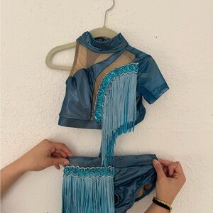Solo Dance Costume Blue Fringe Kids Dance Costume